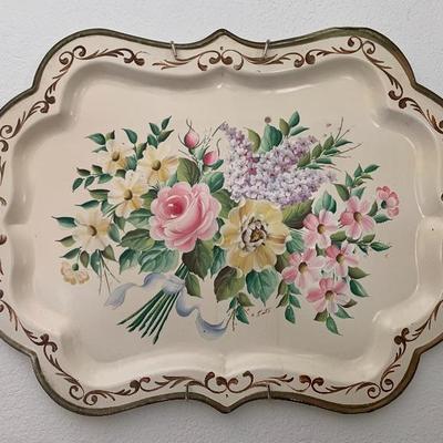 1930s Tole tray in hard-to-find cream background, hand paiinted