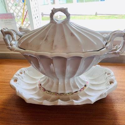 Red Cliff white  ironstone soup tureen, lid, ladle and tray - Staffordshire, England
