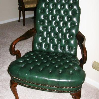 Green leather tuffted chair  BUY IT NOW $ 80.00