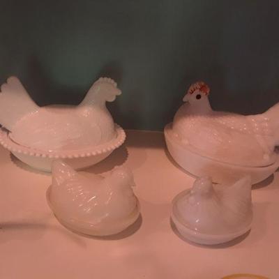 Milk glass hen on nest 