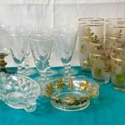 Vintage Libby Frosted Gold Leaf Glassware