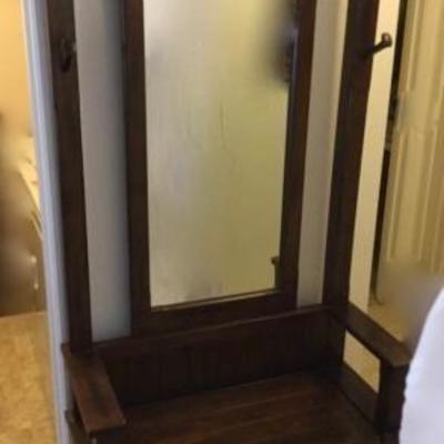 Entry Bench, Mirror, and Coat Rack Combo
