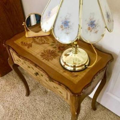 Hand-Painted Side Table with Lamp