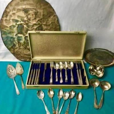 Antique Oval Photo and Silver Plate Flatware