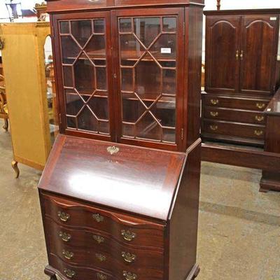 Mahogany Ball and Claw Serpentine Front Secretary with Bookcase Top 