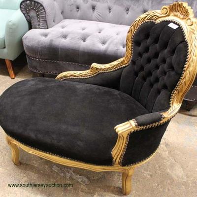  French Style Black Upholstered Button Tufted Gold Painted Carved Frame Childs Chaise Lounge

Located Inside â€“ Auction Estimate $100-$300 