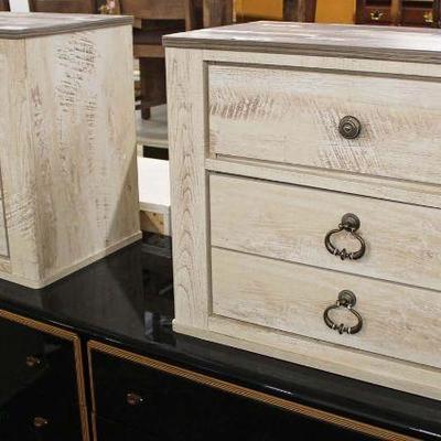 PAIR of NEW White Wash Country Style 3 Drawer Night Stands â€“ Located Inside â€“ Auction Estimate $200-$400 