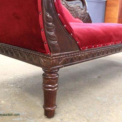  Mahogany Swan Carved Frame Upholstered Chaise Lounge

Located Inside â€“ Auction Estimate $200-$400 