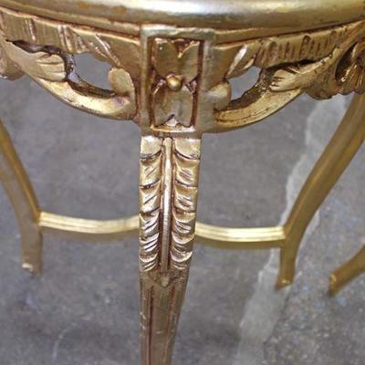  PAIR of French Style Marble Top Gold Painted Carved Stands

Located Inside â€“ Auction Estimate $100-$300 