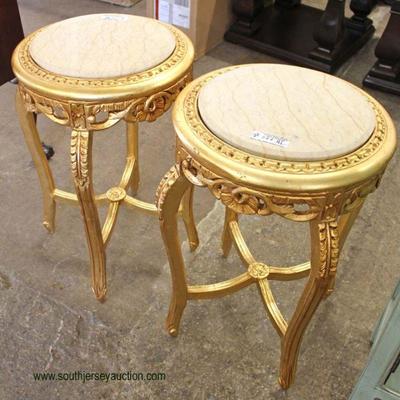  PAIR of French Style Marble Top Gold Painted Carved Stands

Located Inside â€“ Auction Estimate $100-$300 
