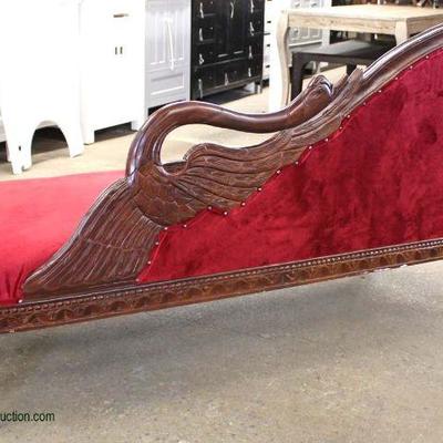  Mahogany Swan Carved Frame Upholstered Chaise Lounge

Located Inside â€“ Auction Estimate $200-$400 
