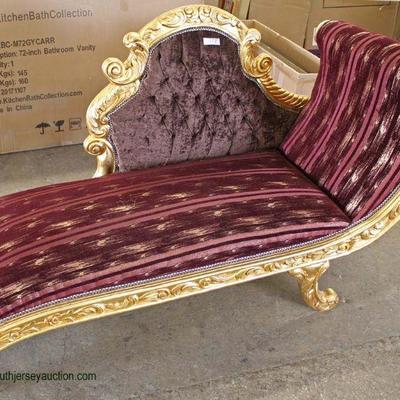 French Style Carved Gold Painted Base Upholstered Chaise Lounge

Located Inside â€“ Auction Estimate $100-$300 