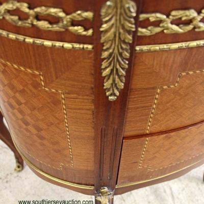 NTIQUE Marble Top French Mahogany Inlaid and Banded 2 Drawer Commode with Applied Bronze

Located Inside â€“ Auction Estimate $200-$400 