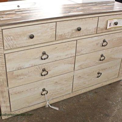 NEW Contemporary White Wash 8 Drawer Low Chest â€“ Located Inside â€“ Auction Estimate $100-$300 