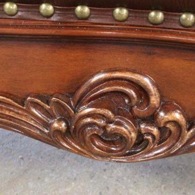  NEW Contemporary Mahogany Carved Frame Leather Like Button Tufted End of the Bed Bench

Located Inside â€“ Auction Estimate $200-$400 