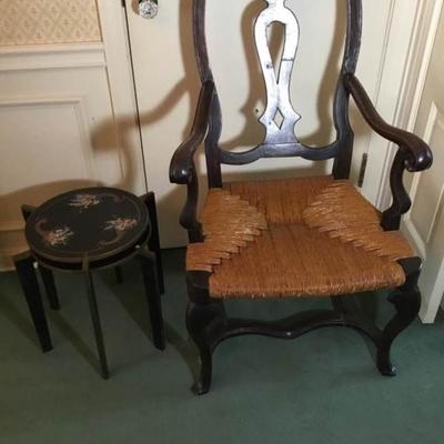 Chair Antique Vintage Cane Seat and Set of 2 Stacking Tables