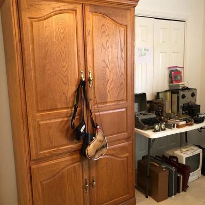 Armoire w/4 doors, oak finish - $325