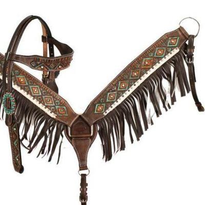 #710: Brand New Hand Painted Navajo Design Browband Headstall and Breast Collar Set
Brand New Hand Painted Navajo Design Browband...