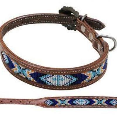 
#734: Genuine Leather Dog Collar with Beaded Inlay- Small
9.5