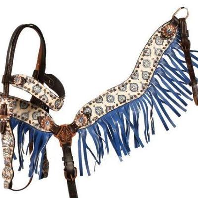 #712: Paisley Print Browband Headstall and Breast Collar Set
This browband headstall and breast collar set is dark brown and features...