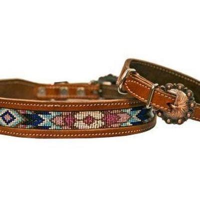 
#738: Genuine Leather Dog Collar with Beaded Inlay- Large
19