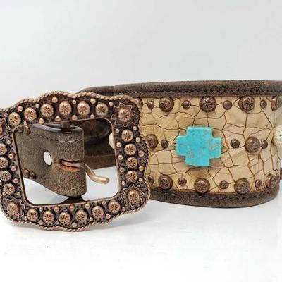 
#586: Double D Ranch Belt with Turquoise
Size 36