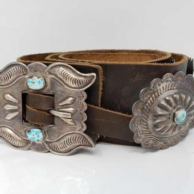 
#576: Authentic Native American Turquoise and Sterling Silver Concho Belt
Measures 40