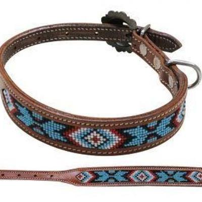 
#736: Genuine Leather Dog Collar with Beaded Inlay- Small
9.5