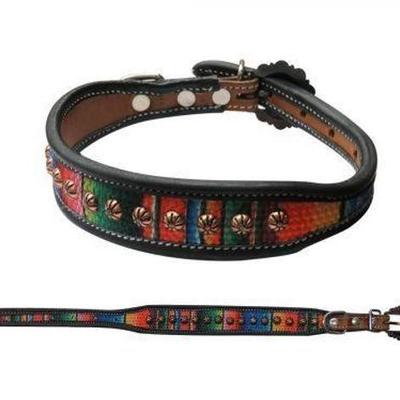 
#739: Embroidered Serape Design Dog Collar with Copper Buckle- Large
19