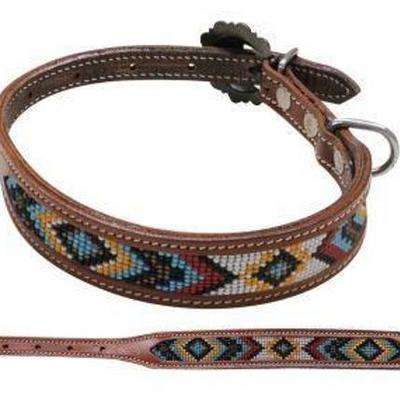 
#737: Genuine Leather Dog Collar with Beaded Inlay- Large
19
