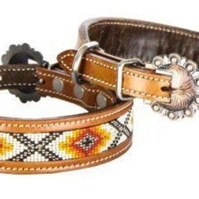 
#735: Genuine Leather Dog Collar with Beaded Inlay- Small
9.5