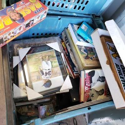 
#1032: Tote of Sports Illustrated and Other Sports Magazines, Framed Artwork, Fleer Baseball Cards, Books and More...
Tote of Sports...