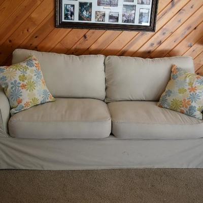 Sofa, Pillows, & Lamps