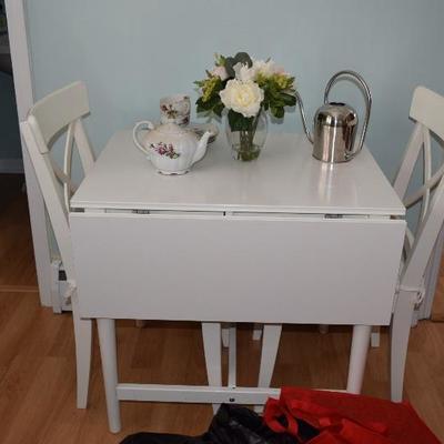 White Drop Leaf Table, 2 Chairs, & Home Decor