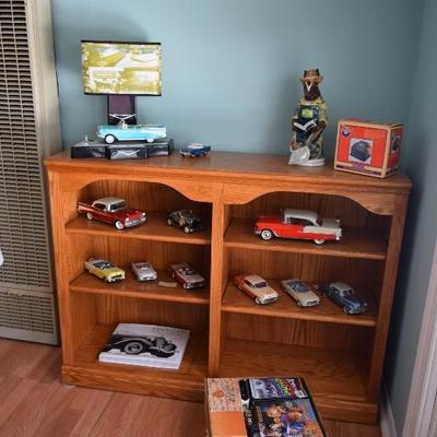 Vintage Toy Car Collection, Shelving Unit, & Chevrolet Lamp
