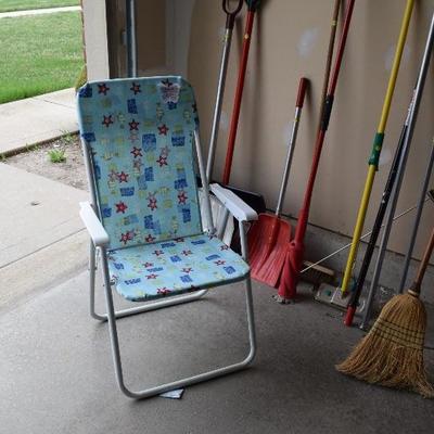 Lawn Chair, Shovels, Brooms