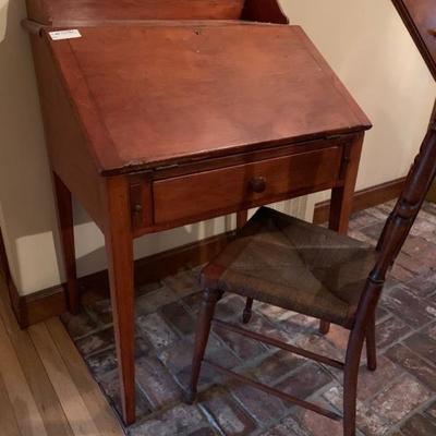 Early country pine school masterâ€™s desk and chair  