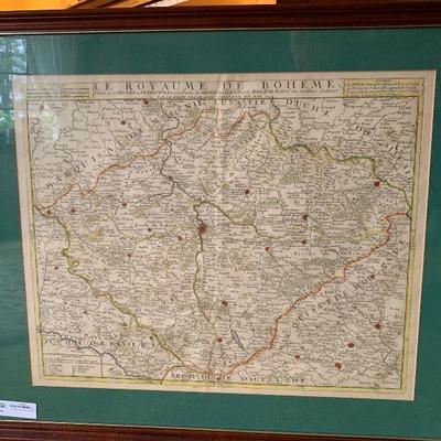 Early framed map Le Royaume de Boheme by J.B. Nolin dated 1742, 18â€ x 22â€  