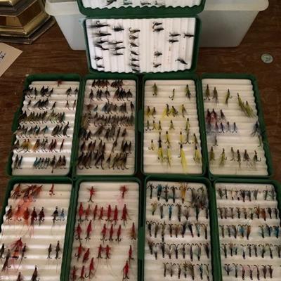 Cased set of hand-tied fishing flys  