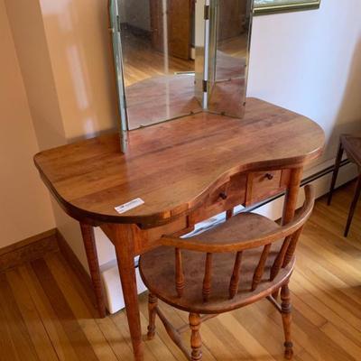 Hardwood vanity and a stool  