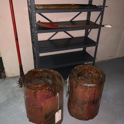 Two rolls of copper and a metal shelf lot  