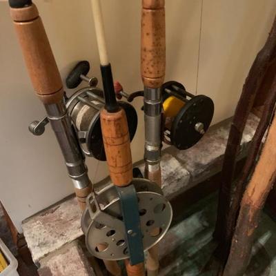 Three early saltwater rod and reels  