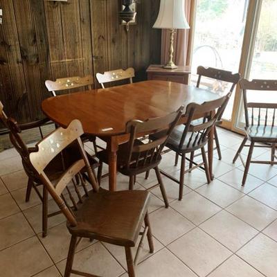 Maple kitchen table with 8 Hitchcock style chairs
  