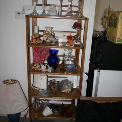 Wooden Oak Bookcase with all Sorts of Collectable Glass & Nick Nacs 