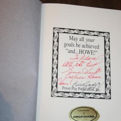 and HOWE Hardcover Book Autographed by Gordie Howe #9, Collen Howe & Bill Gadsby #4 