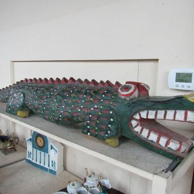 Folkart Wood Carved Alligator