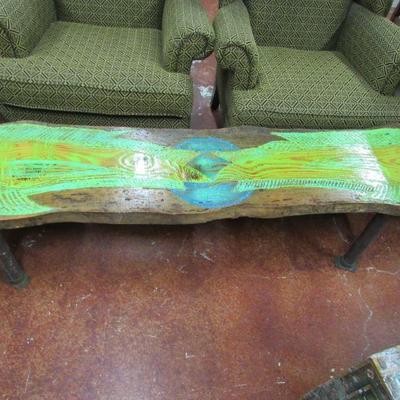 Hand Painted Dolphins Wood Bench