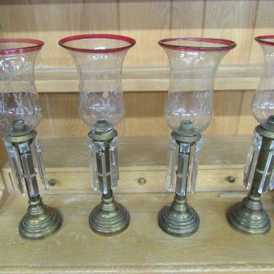 Set of 4 Antique Brass Hurricane Lusters