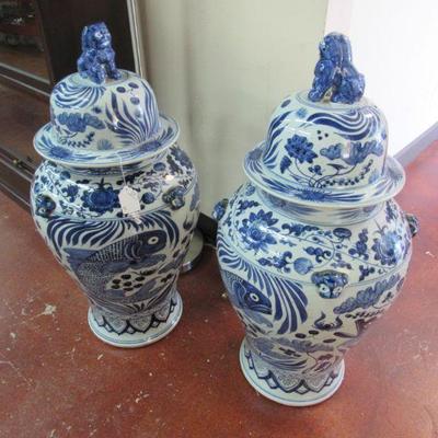 Pair of Oriental Floor Urns