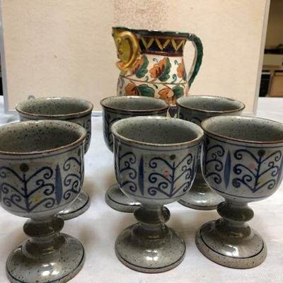 Stoneware Goblets with a Pitcher